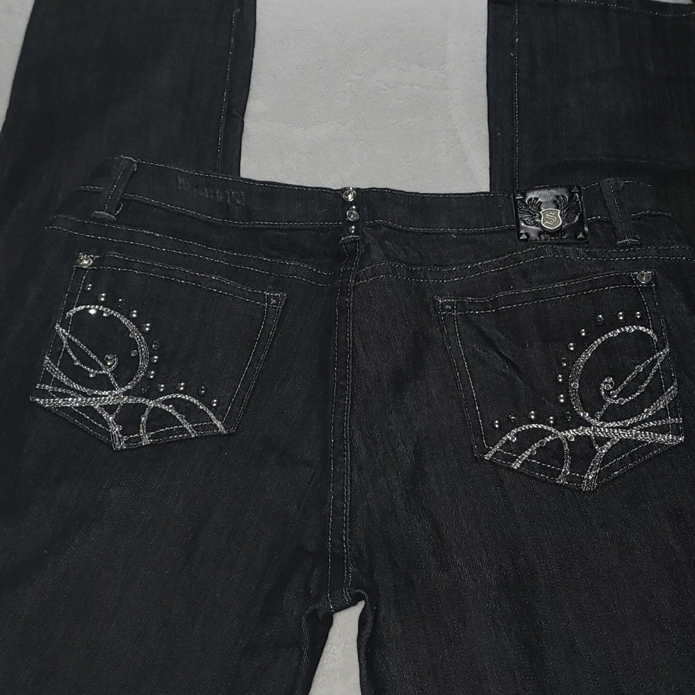 Black Jeans w Embellished Pockets, Sz 15, Shorty Brand - Picture 4 of 8